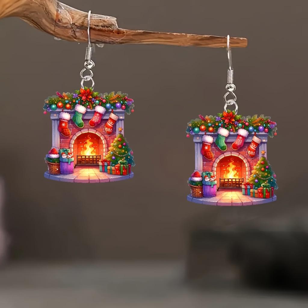 

Chic Acrylic Christmas Fireplace Earrings - Perfect Holiday Party Gift Standard