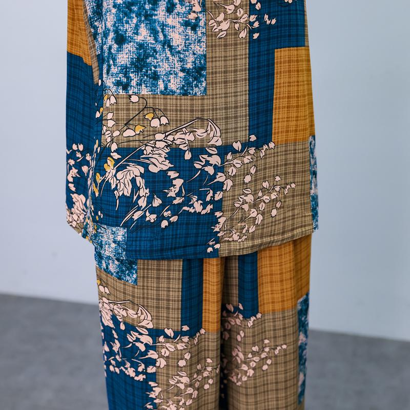 Plus Size Sommer-Vintage-Druck-Hosen-Sets mit weitem Bein, lässig, elegant, lockere Sets für Damen, 2-teilig