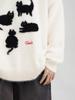 Men's Cartoon Cat Mohair Winter Sweater: American Style Loose Casual Round Neck Knitwear Cardigan