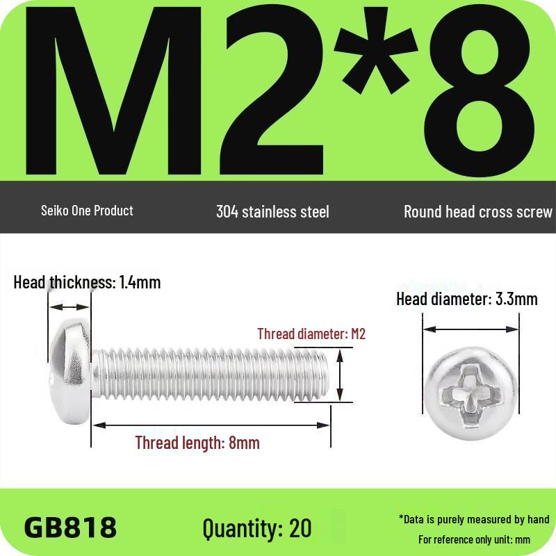 Phillips Pan Head Machine Screws, 304 Stainless Steel, Sizes M1-M10