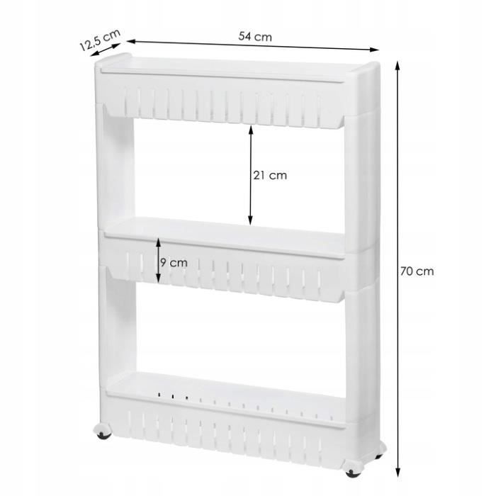 SPRINGOS 3-Tier Wheeled Shelf - Kitchen and Bathroom Storage Unit - White