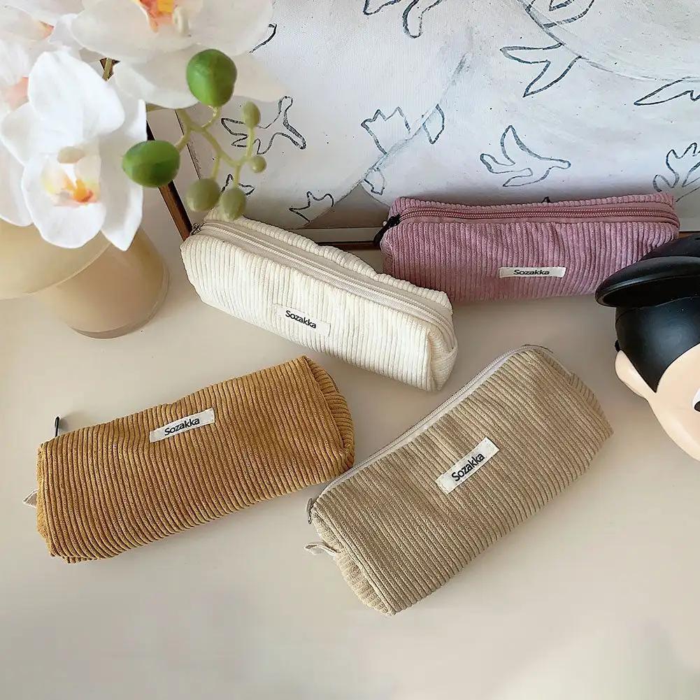 Large Capacity Pencil Case Stationery Pen Case Corduroy Pencilcase School Supplies Pencil Pouch Back To School