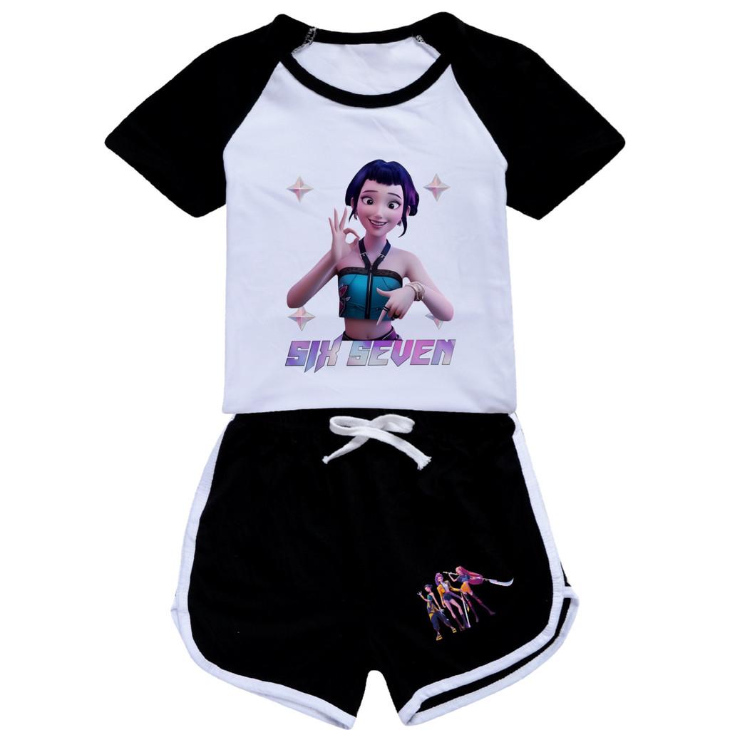 5245 Kids Girls POP Rumi Zoey Mira Print T-shirt Shorts Sport Tracksuit Clothes Set