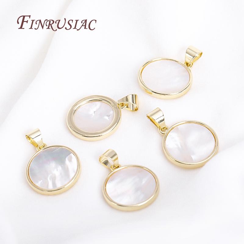 18K Gold Plated Natural Shell Round Pendants,High Quality Brass Metal Charms For Necklace/Bracelet DIY Jewelry Making Findings