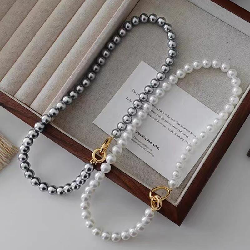 High Grade Gray Imitation Pearl Beaded Chain Bead Necklace For Women's 2026 Fashion Jewelry Set Luxurious Accessories for Girls