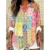 Women's Henley V Neck Long Sleeve Loose Solid Linen Blend Tunic Top Plus Size Casual Blouse