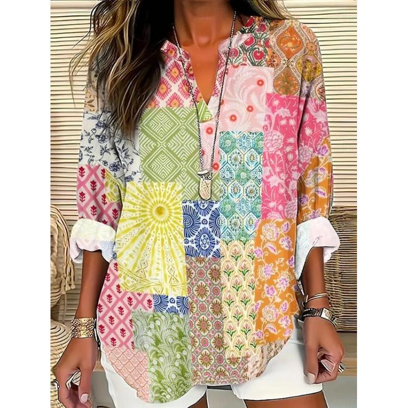 Women's Henley V Neck Long Sleeve Loose Solid Linen Blend Tunic Top Plus Size Casual Blouse