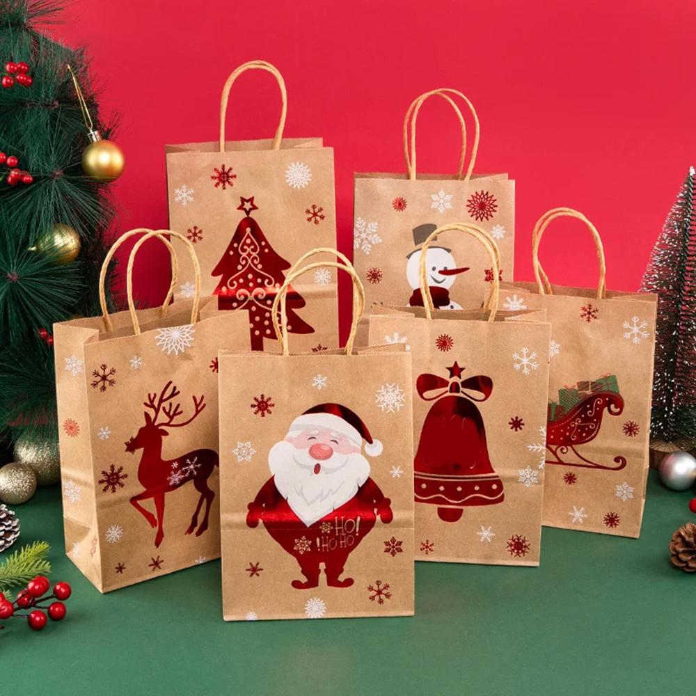 1set Santa Claus kraft paper bags, Christmas tote bags, party gift bags, and gift bags