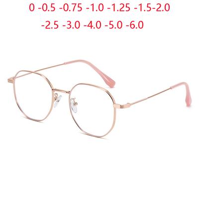 Metal Student Polygon Nearsighted Glasses For Women Men Rose Gold Frame Minus Sight Eyeglasses Prescription 0 -0.5 -0.75 To -6.0