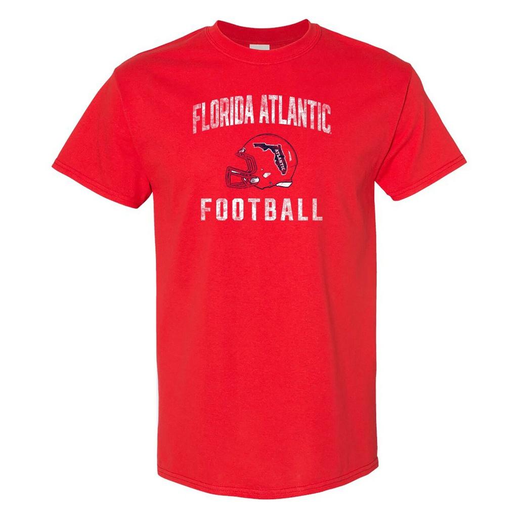 Florida Atlantic Owls Faded Football Helmet T Shirt - Red