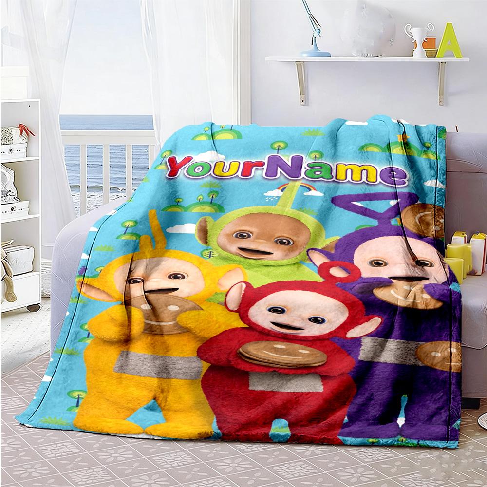 Teletubbies Personalized Name Blanket Lightweight Customizable Blanket Warmthful Decor for Bed Nap Chair Office Chair All-Season Use