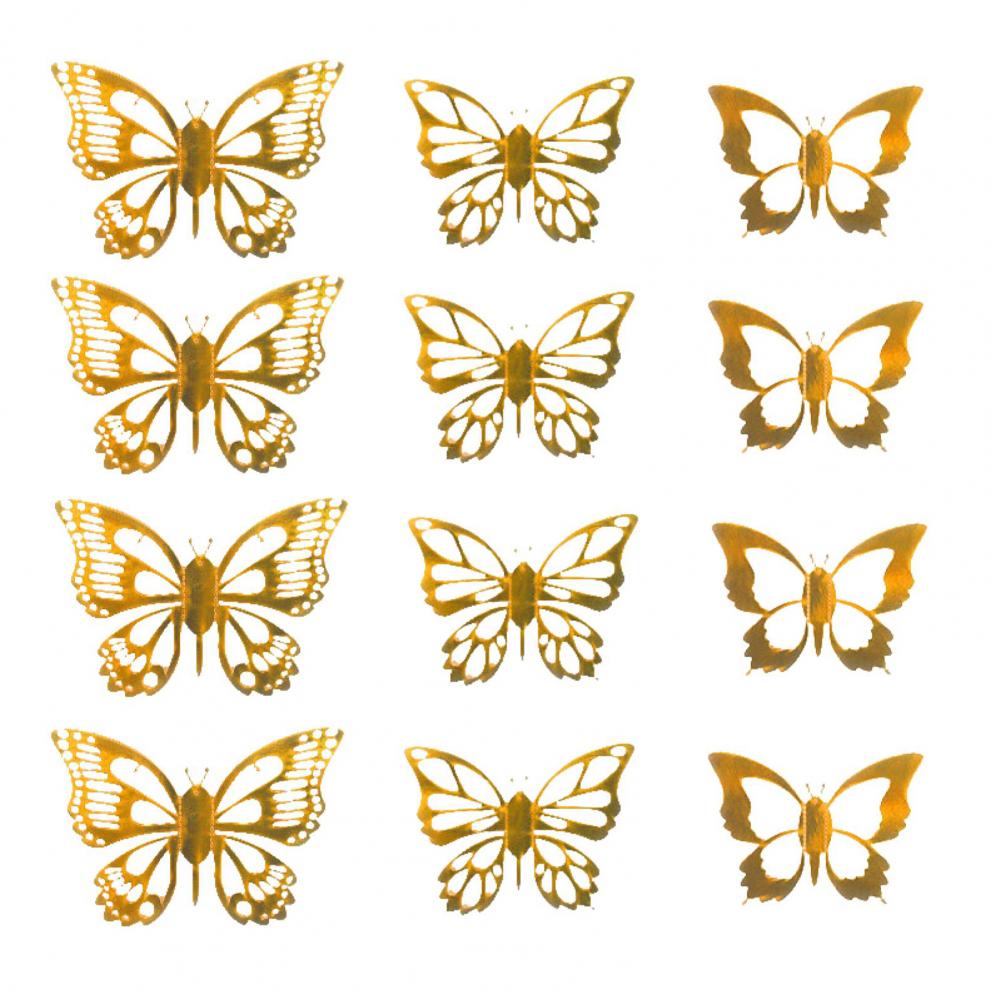 12 шт./комплект Золотые Бабочки Бумажные Настенные Наклейки с Клеем 3D Полые Арт Бабочки Наклейки на Холодильник Наклейки для Декора Дома