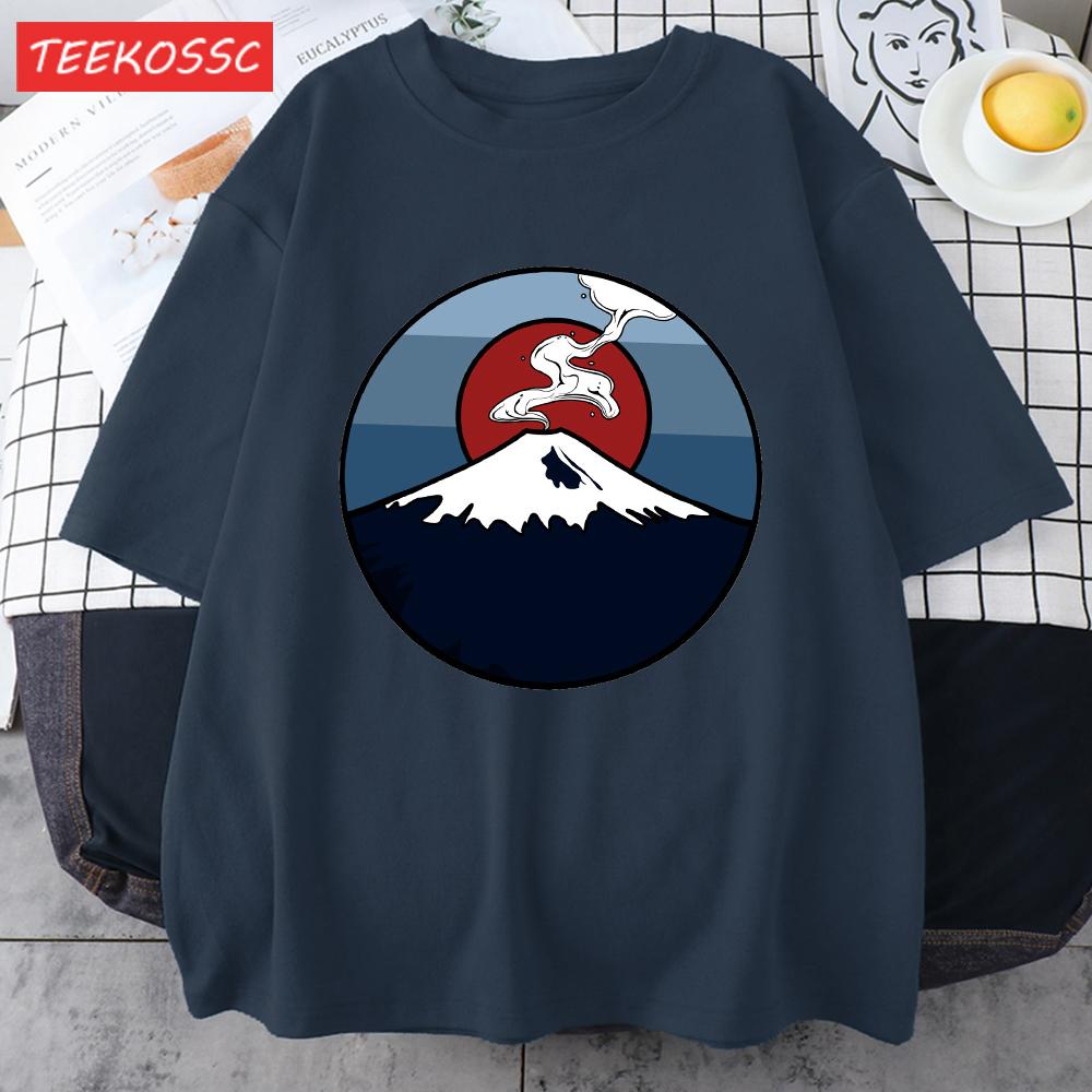 Fuji Volcano Japan Mount Fuji Men Retro T Shirt Casual Loose TShirt Trendy Cotton Clothing Summer Unisex Crewneck Short Sleeve