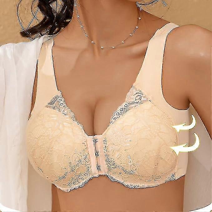 Reggiseno Senza Ferretto con Chiusura Frontale, Reggiseno Sportivo con Apertura Frontale in Pizzo Comodo Reggiseno Quotidiano per Yoga, Sportivo Reggiseno da Notte Push Up - MMIAO