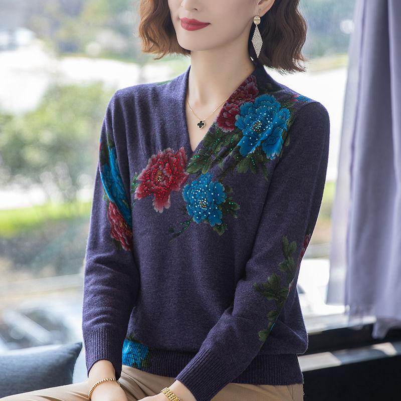 

Женские кашемировые свитера Осень и Зима Тепло и Утолщенный Трикотаж Свитера V-образный вырез С принтом Шерстяные свитера 3XL темно-синий