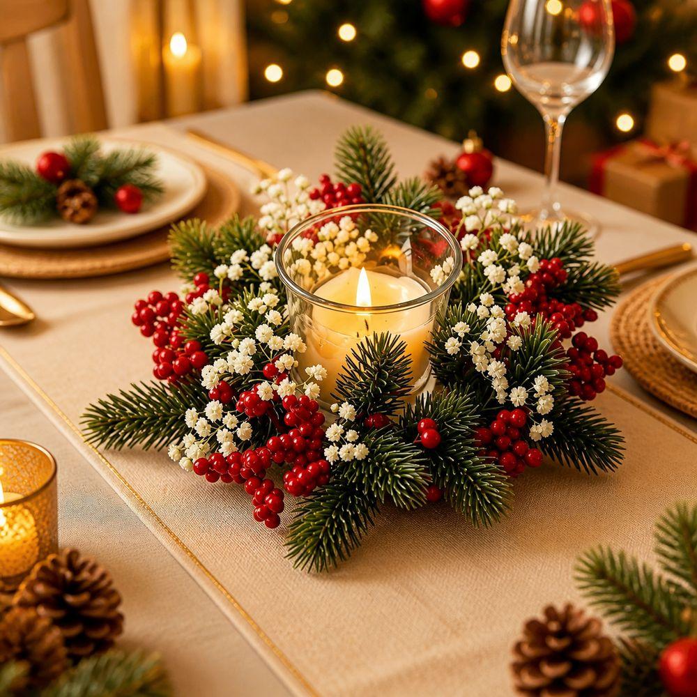Red Berries Christmas Wreath Artificial Pine Holiday Centerpiece Christmas Table Decor