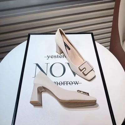 Fashion New Square Head Thick Heel Shallow Mouth Single Shoes Woman Buckle High Heels Party Shoes Fashion Shoes