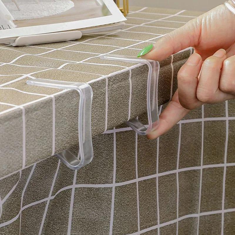 4pcs-Tablecloth Fixture, Clear Plastic Tablecloth Clips - Transparent Table Cloth Hold Down Clips For Indoor And Outdoor