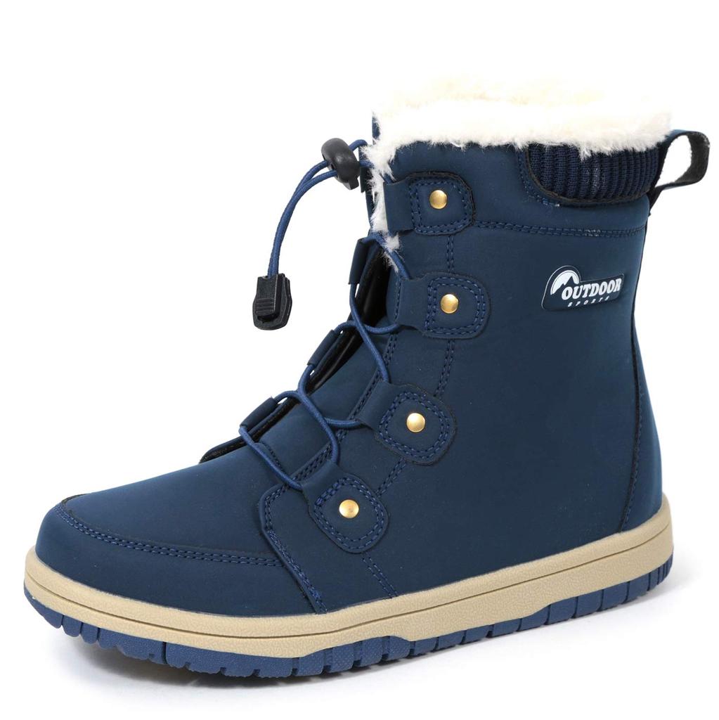 Akiriko Women's Short Snow Boots, All-Weather, 4-Hour Waterproof, Boa Cuff, Elastic Laces, Grip Sole, Navy, Size 22cm