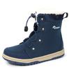 Akiriko Women's Short Snow Boots, All-Weather, 4-Hour Waterproof, Boa Cuff, Elastic Laces, Grip Sole, Navy, Size 22cm