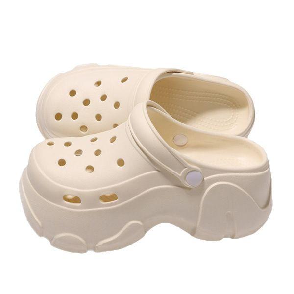 Women's Summer Thick-Soled Height-Increasing Perforated Beach Shoes – Lightweight EVA Material for Comfort and Durability.