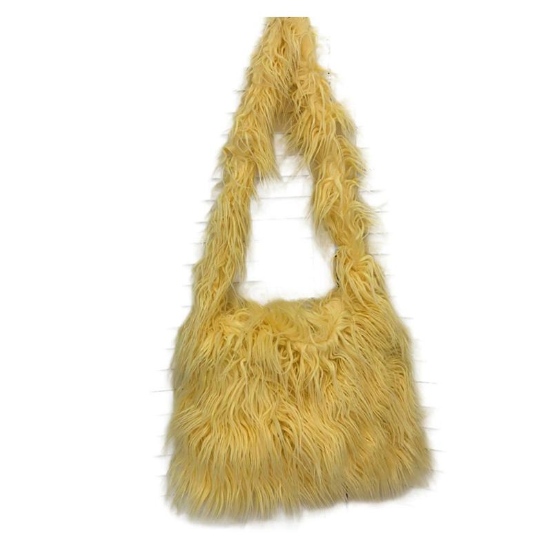 Stylish Women's Crossbody Bag Furry Plush Shoulder Bags Fashionable Design for Daily Use and Gifting Yellow