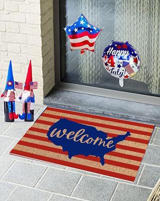 Red Striped Patriotic Day Welcome Mat Festive Home Decoration Entrance Floor Mat Kitchen and Bathroom Entrance Slipper Mat