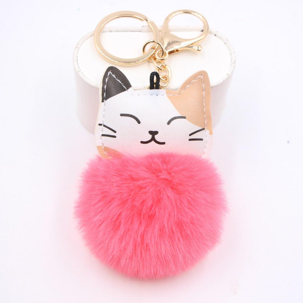 Lucky Cat Plush Pompon Keychain Pendant for Backpacks & Wallets