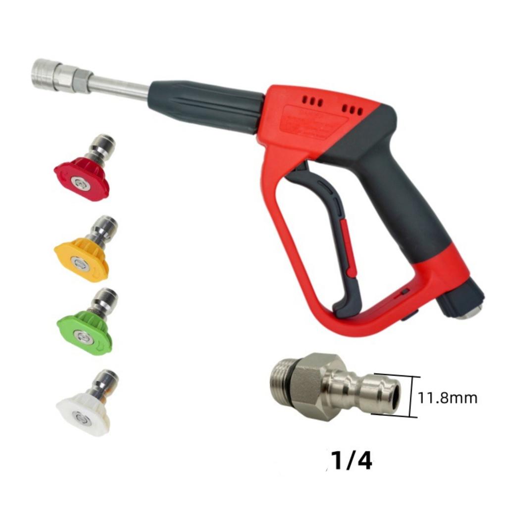 Extended High Pressure Water Gun with Interchangeable Nozzles for Home Garden Use Quick Connect Anti-Tangle Hose Compatible Multiple Interface
