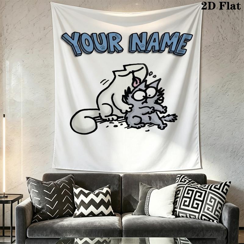 Custom Name Simon‘s cat Wall Tapestry Aesthetic Wall Hanging Printed Fabric Blanket Decorative Tapestries for Bedroom Living Room Home Decor
