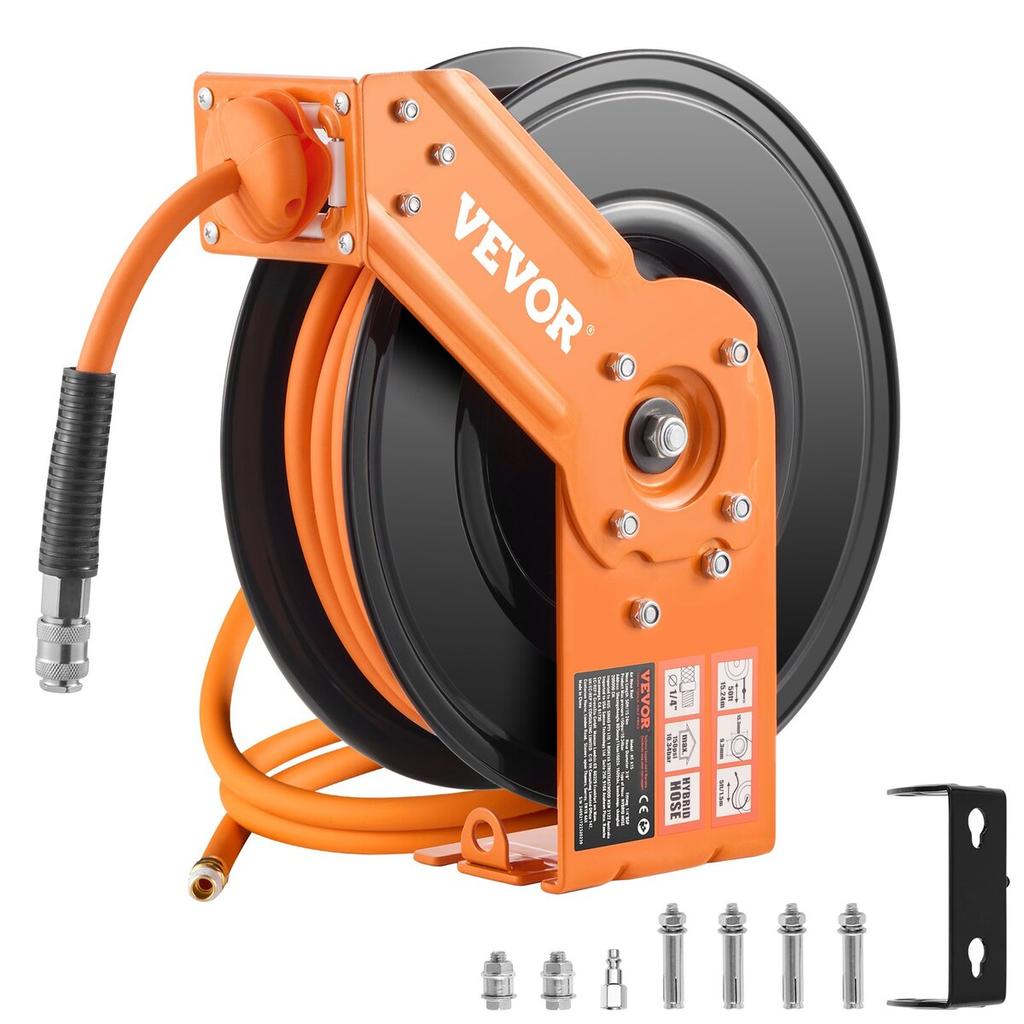 Retractable Air Hose Reel 3/8 IN x 50FT Hybrid Air Hose Reel Max 300 PSI