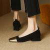 New Women's Fashion Single Shoes Low Heel Large Size Suede Square Heel Comfortable Color Matching Square Head Comfortable Four Seasons Small 
