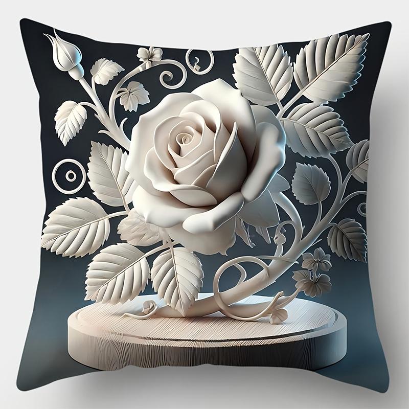 

Three-dimensional Rose Pattern Square Polyester Pillowcase Sofa Living Room Cushion Cover Bedroom Bedside Pillow Cover 16x16Inch
