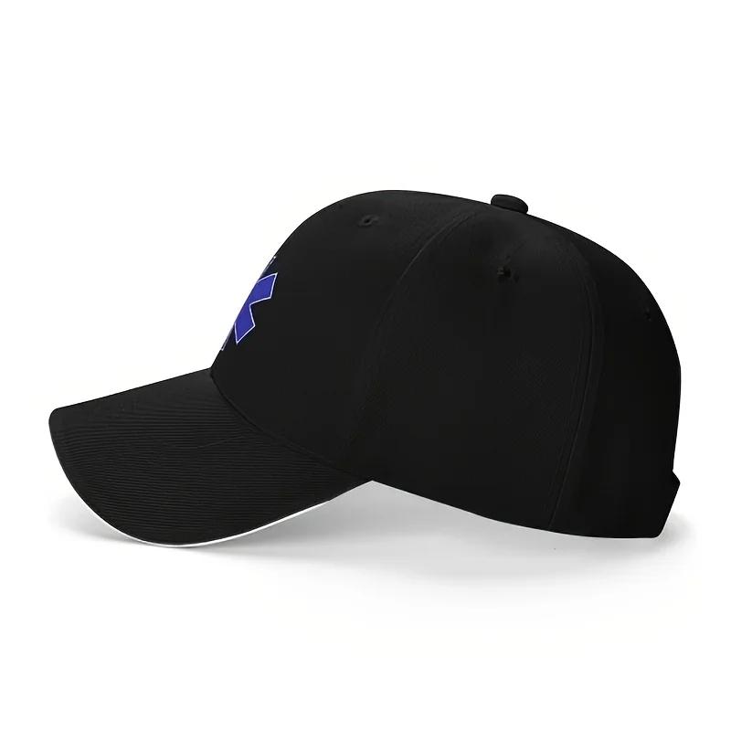 Black Baseball Cap with Medical Caduceus Design - Lightweight 100% Polyester, Adjustable Fit for Sports & Outdoor Activities