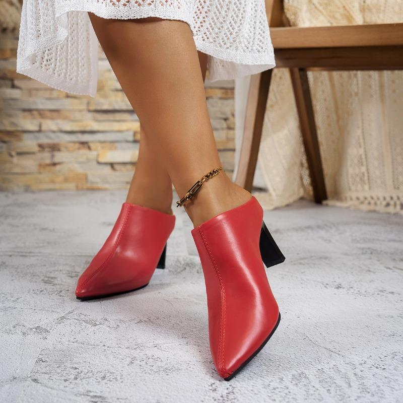 Fashion Personality Bun Head Square with Slippers Women Fashion Pointy Deep Mouth Slip-on Anti-slip Wear-resistant High Heels