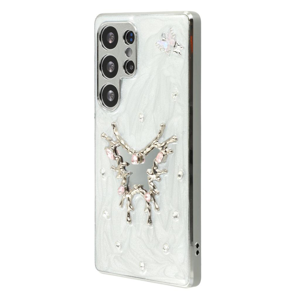 For Samsung Galaxy S23 Ultra Case Electroplated Epoxy Metal Decor TPU + Acrylic Phone Cover Precise Cutouts