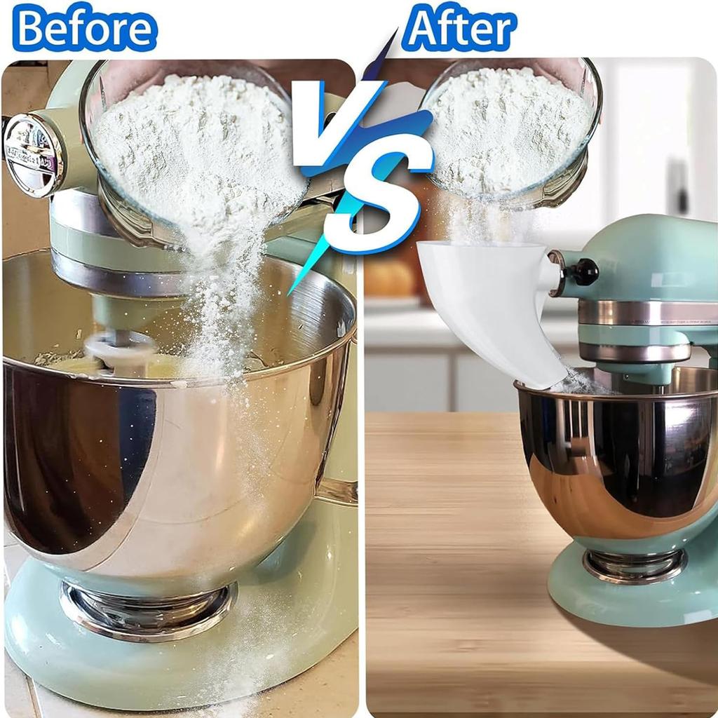 Flour Funnel Lightweight Wide Mouth Food Funnels Comfortable Grip Stand Mixer Attachment for Kitchen Aid Artisan KSM150 5-Quart