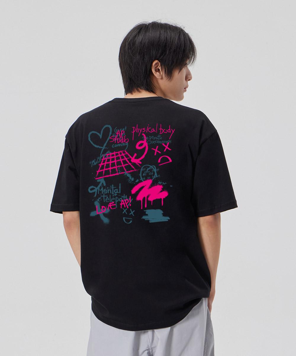 Astral Projection [Graffiti] Cotton Loose Fit Short Sleeve T-Shirt_Black L
