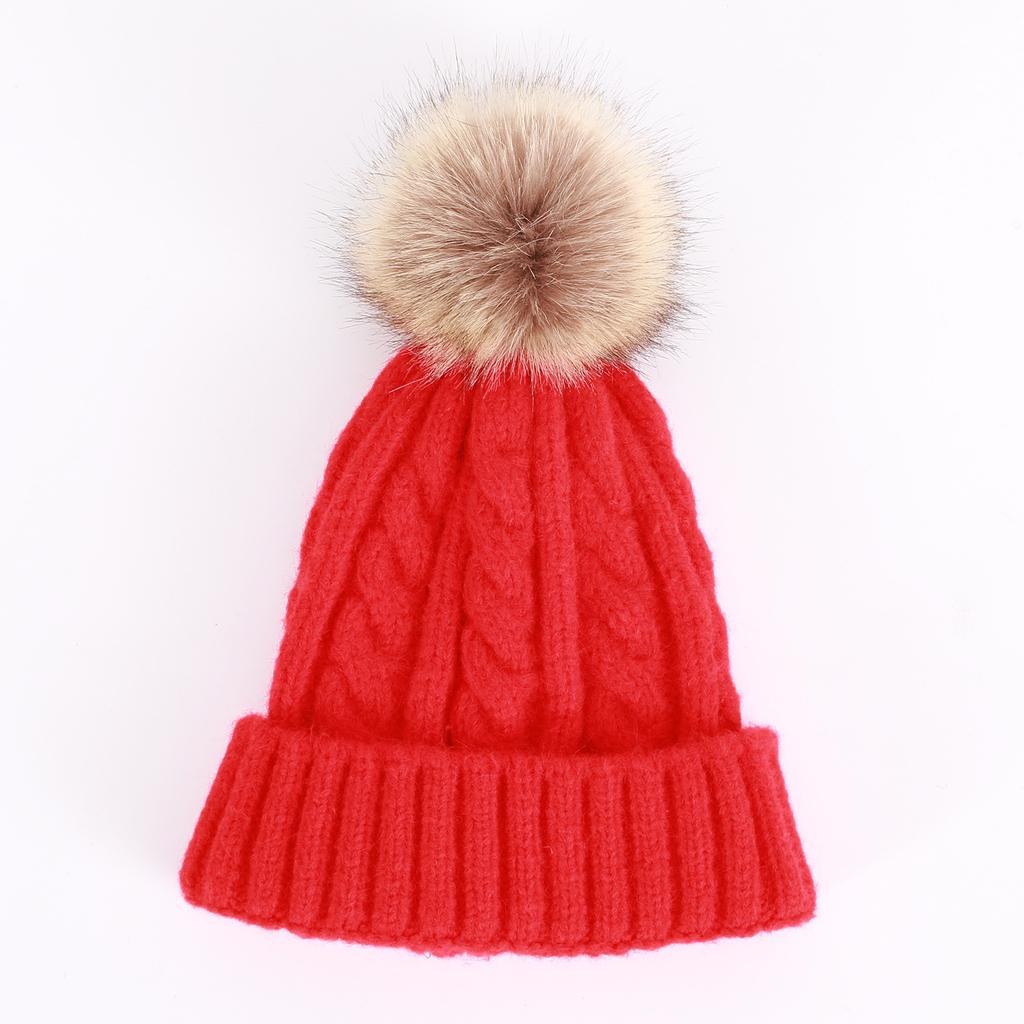 Thick Hemp Pattern Single-layer Hat Korean Style Autumn and Winter Women's Knitted Wool Cashmere Blend Solid Color Large Fur Ball Pullover Hat