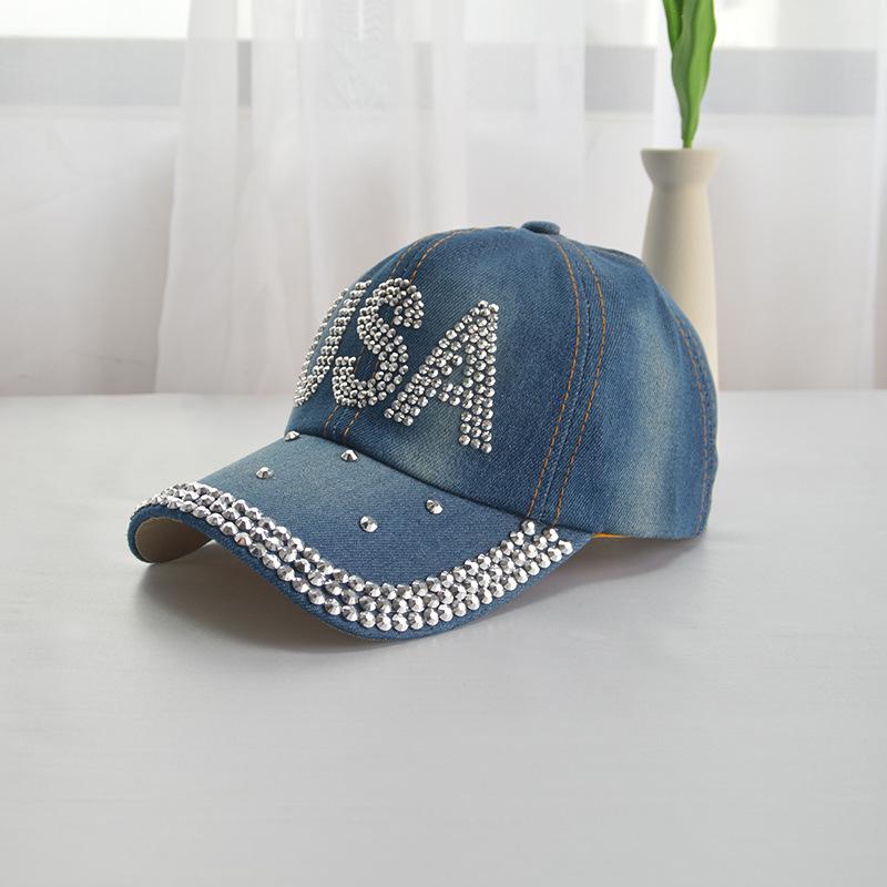 Baseball Cap Women Rhinestone Denim Cloth Sunshade Snapback Hats For Women Summer Spring Travel Sun Hat USA Outdoor Casual New
