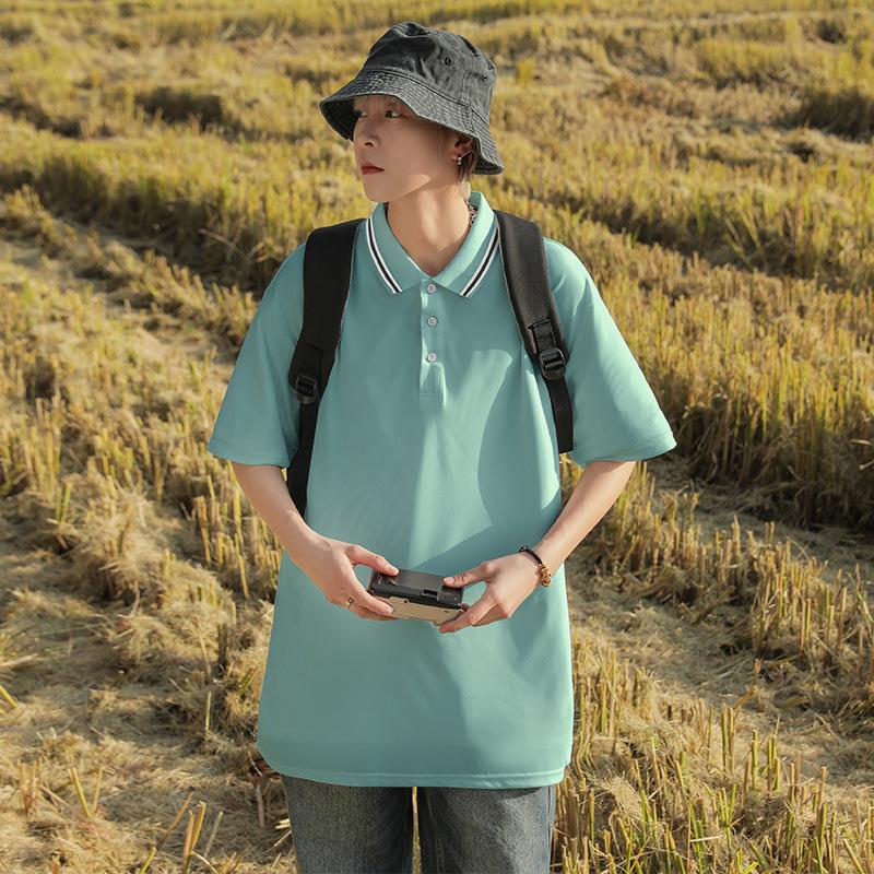 

Summer Polo Shirt Men s Solid Color Collar Top Casual Loose Short Sleeve T-shirt Simple L