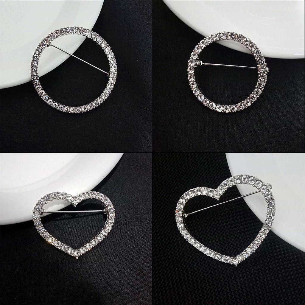 2pcs Elegant Brooch Shimmering Badge Round and Heart Shaped Lapel Pin for Party Sparkling Rhinestone Breastpin Jewelry