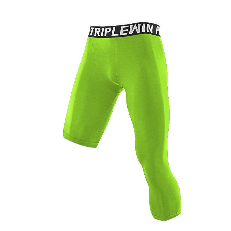 Men Base Layer Running Tight Sports Cropped One Leg Leggings Basketball Football Soccer Fitness Exercise 3/4 Pants S M L XL 2XL