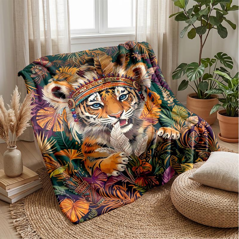 Tiger Spirit Energy Theme Blanket Lightweight Warm Flannel Blanket Decorative Throw Blanket for Home Decoration