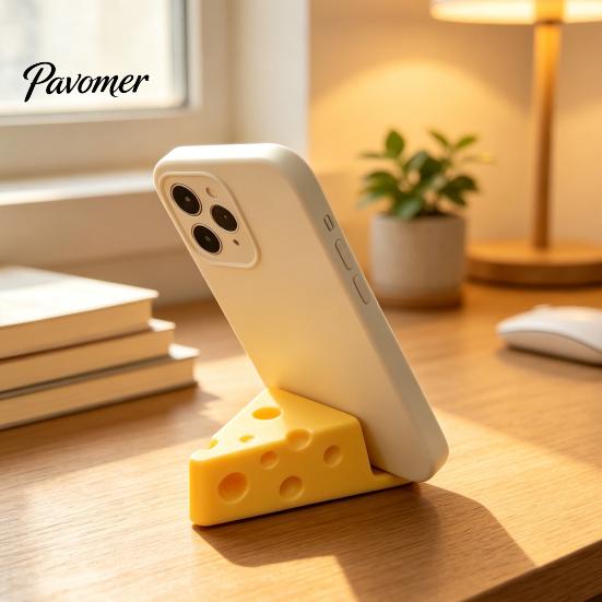 Small Phone Accessory 3D Printed Cheese Holder, Cute Mini Mount with Portable Stand Keychain Ring, Lightweight Desktop for Tablet Dorm Room Holder