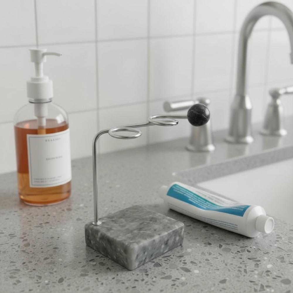 Stainless Steel Bracket Minimalist Toothbrush Holder Resin Base Toothbrush Storage Rack  Bathroom