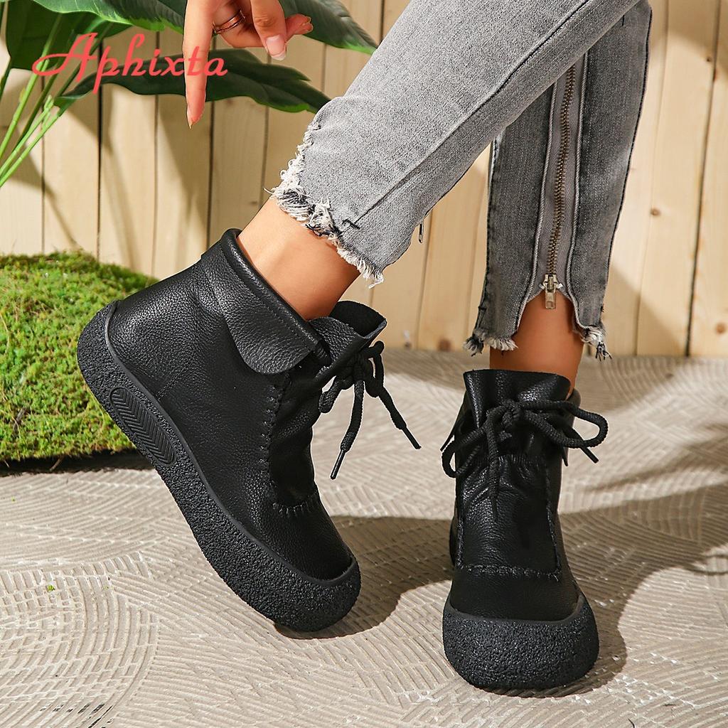 Fashion Aphixta Coffee Ankle Boots For Women Lace Up Chunky Heel Modern Short Boot Casual Woman Ankle Boots Woman Booties