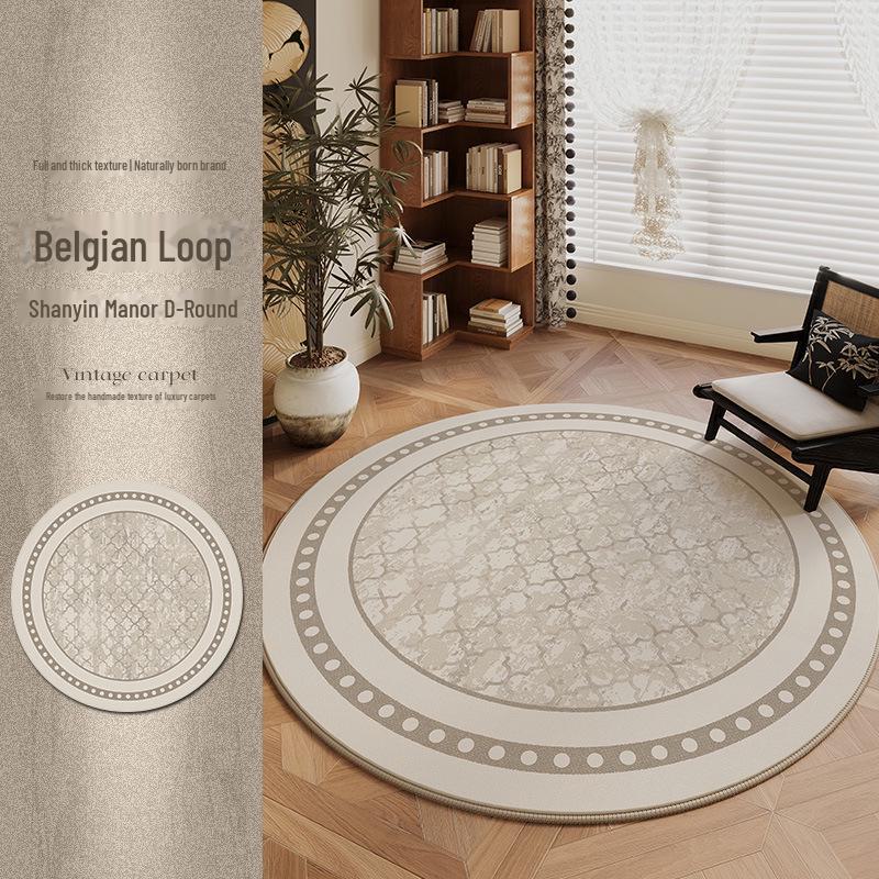 "2025 French Retro Round Living Room Carpet: Light Luxury, High-End, Dirt-Resistant Mat for Sofa, Coffee Table, or Cloakroom"