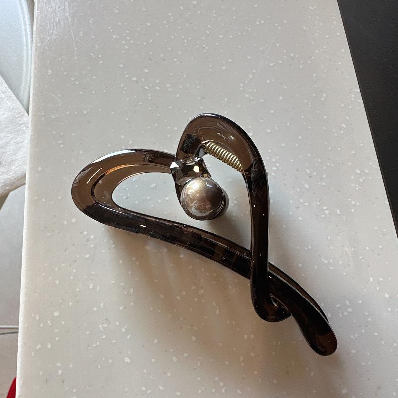 

Korean High-End Heart-Shaped Pearl Hair Claw Clip for Thick Hair коричневый/древесный уголь