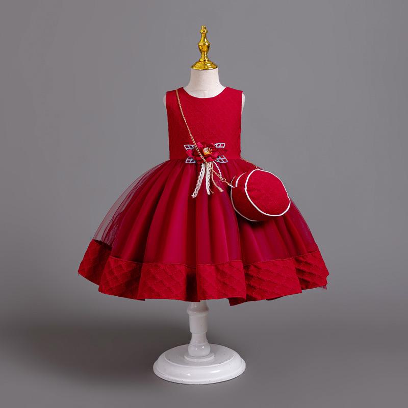 3dílné nové dívčí princeznovské šaty vyšívané s dlouhým rukávem elegantní dívčí šaty dětská narozeninová párty šaty + taška